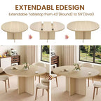 Table à manger ronde extensible de 43,3'' à 59'' pour 4 à 8 personnes, Table à manger ovale de cuisine moderne avec rallonges amovibles, Table de salle à manger, cuisine