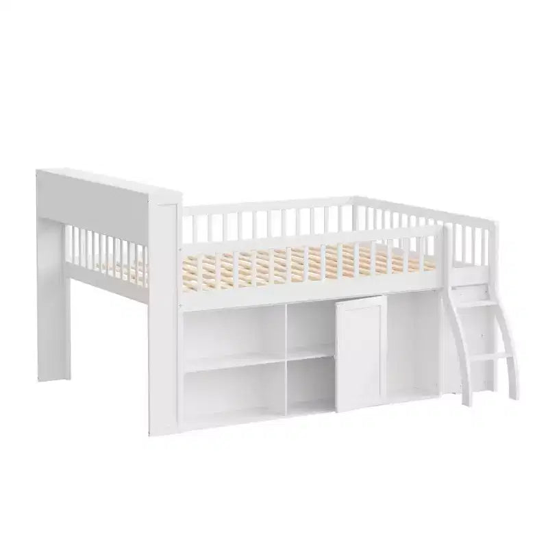 Lit mezzanine Full/Queen avec étagères intégrées et tête de lit lumineuse à LED - ModernLuxe