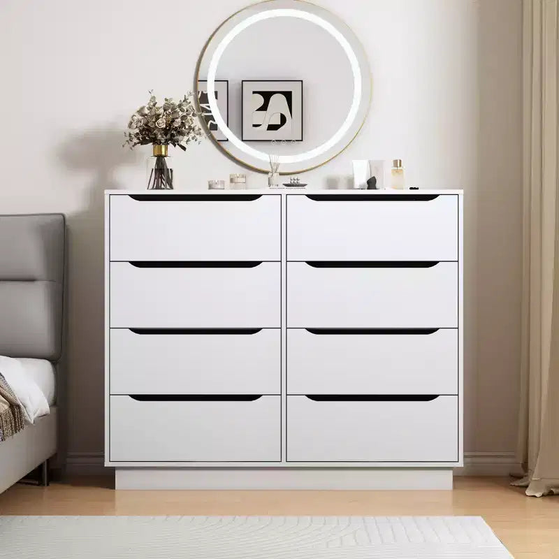 Grand meuble de rangement en bois avec 8 tiroirs, idéal pour la chambre, le salon ou l'entrée