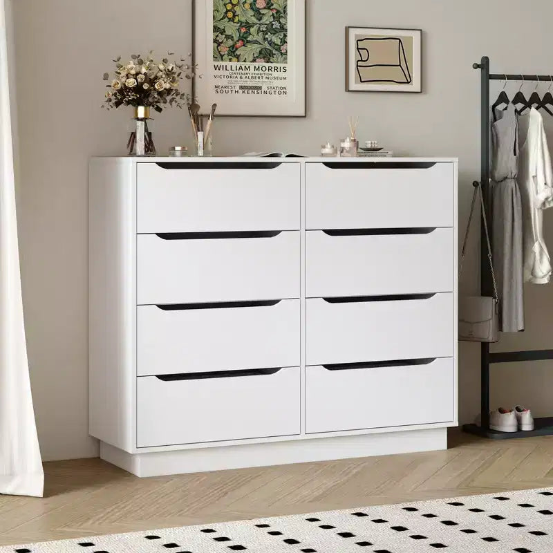Grand meuble de rangement en bois avec 8 tiroirs, idéal pour la chambre, le salon ou l'entrée
