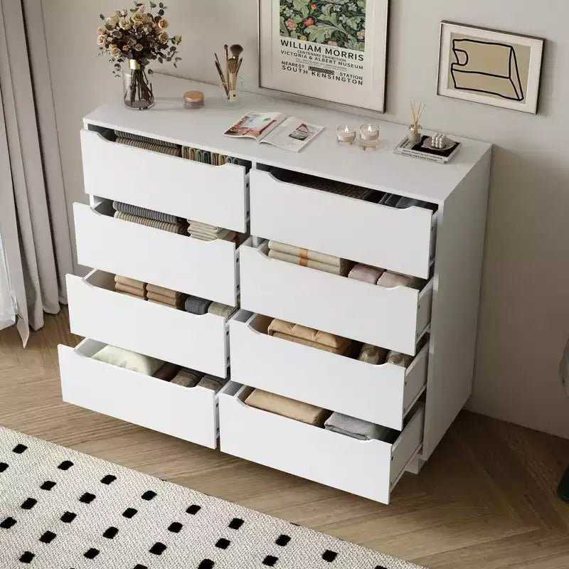 Grand meuble de rangement en bois avec 8 tiroirs, idéal pour la chambre, le salon ou l'entrée