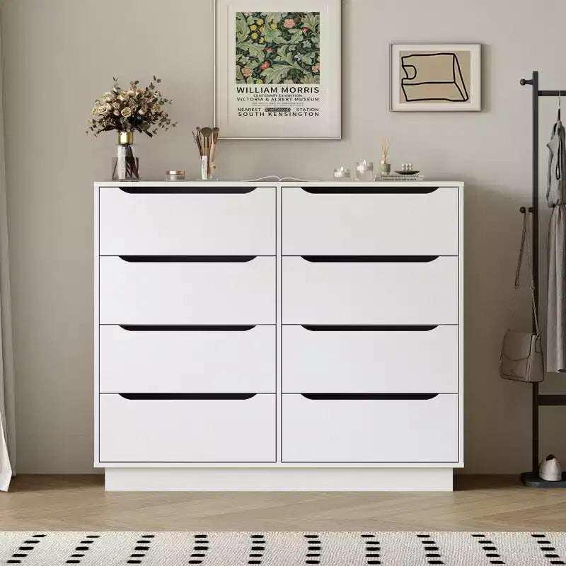 Grand meuble de rangement en bois avec 8 tiroirs, idéal pour la chambre, le salon ou l'entrée