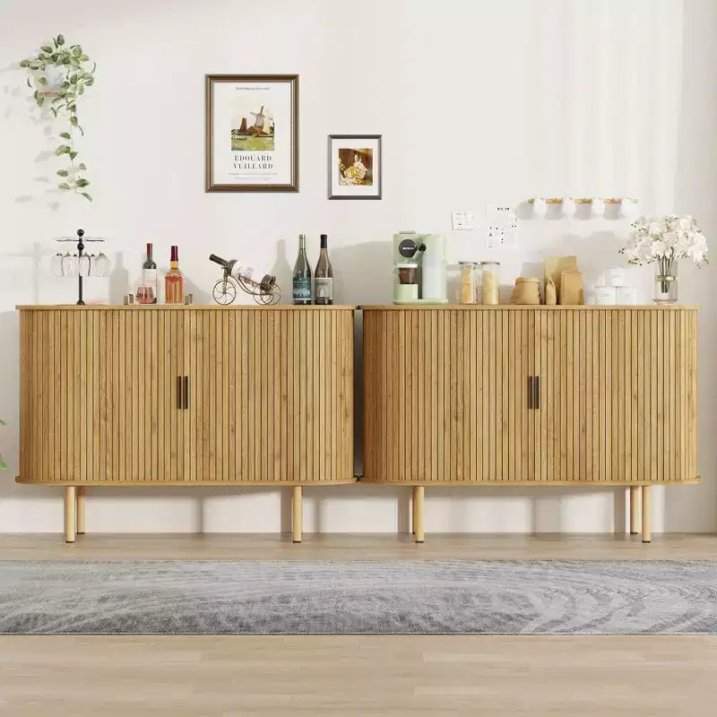 Bahut Mid-Century Moderne avec Portes Coulissantes, Buffet de Rangement d'Appoint de 120 cm pour Entrée, Salon ou Rangement de Cuisine