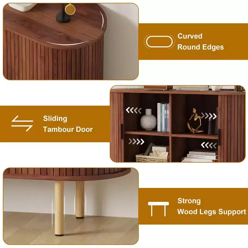 Bahut Mid-Century Moderne avec Portes Coulissantes, Buffet de Rangement d'Appoint de 120 cm pour Entrée, Salon ou Rangement de Cuisine