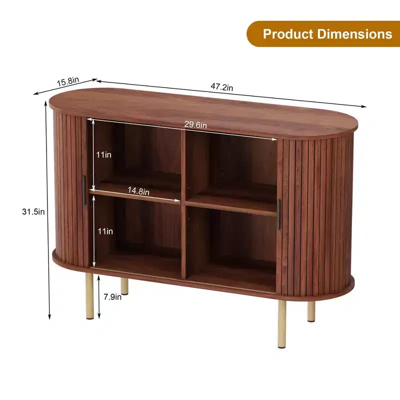 Bahut Mid-Century Moderne avec Portes Coulissantes, Buffet de Rangement d'Appoint de 120 cm pour Entrée, Salon ou Rangement de Cuisine
