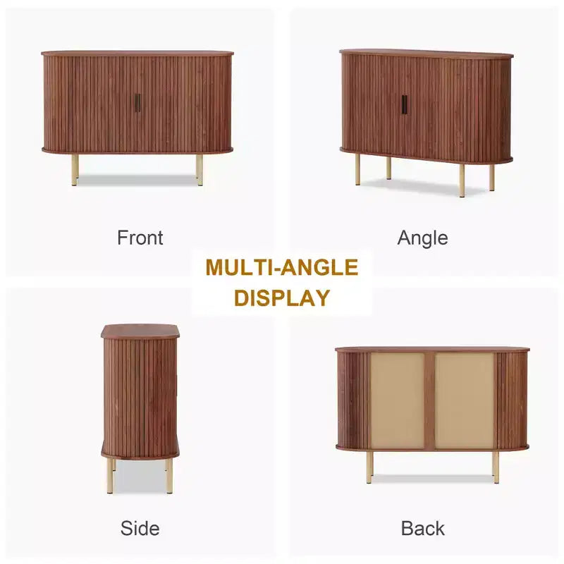 Bahut Mid-Century Moderne avec Portes Coulissantes, Buffet de Rangement d'Appoint de 120 cm pour Entrée, Salon ou Rangement de Cuisine