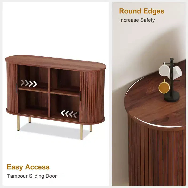 Bahut Mid-Century Moderne avec Portes Coulissantes, Buffet de Rangement d'Appoint de 120 cm pour Entrée, Salon ou Rangement de Cuisine
