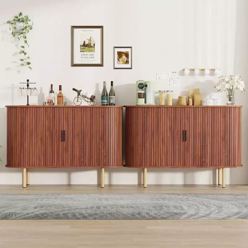 Bahut Mid-Century Moderne avec Portes Coulissantes, Buffet de Rangement d'Appoint de 120 cm pour Entrée, Salon ou Rangement de Cuisine