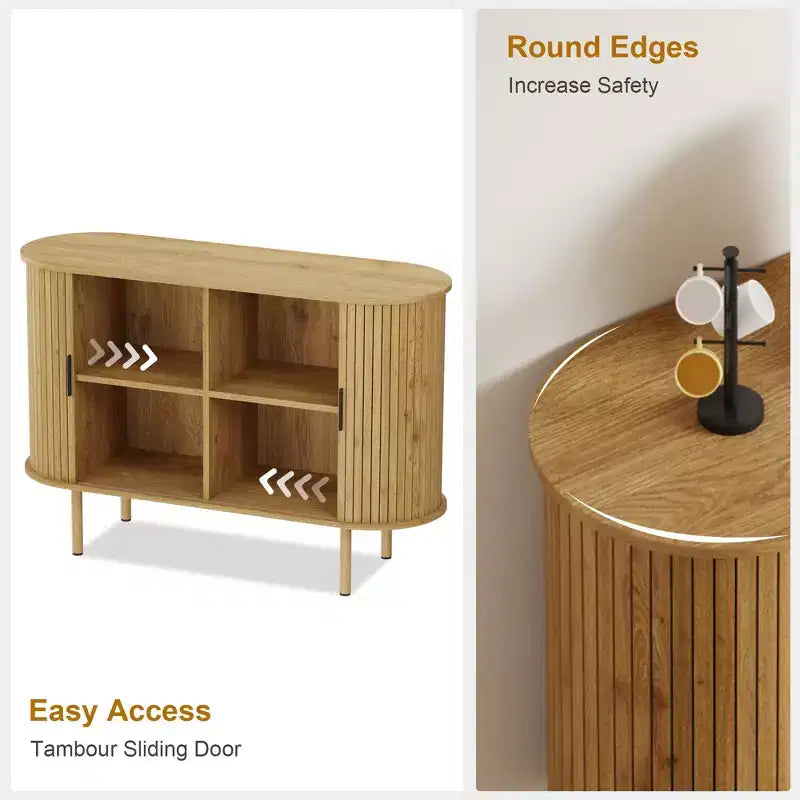 Bahut Mid-Century Moderne avec Portes Coulissantes, Buffet de Rangement d'Appoint de 120 cm pour Entrée, Salon ou Rangement de Cuisine