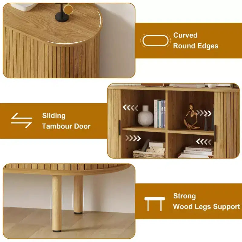 Bahut Mid-Century Moderne avec Portes Coulissantes, Buffet de Rangement d'Appoint de 120 cm pour Entrée, Salon ou Rangement de Cuisine