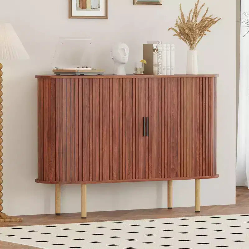 Mid-Century Modern Sideboard Cabinet with Sliding Doors, 47 Accent Storage Buffet for Entryway, Living Room, or Kitchen Organization