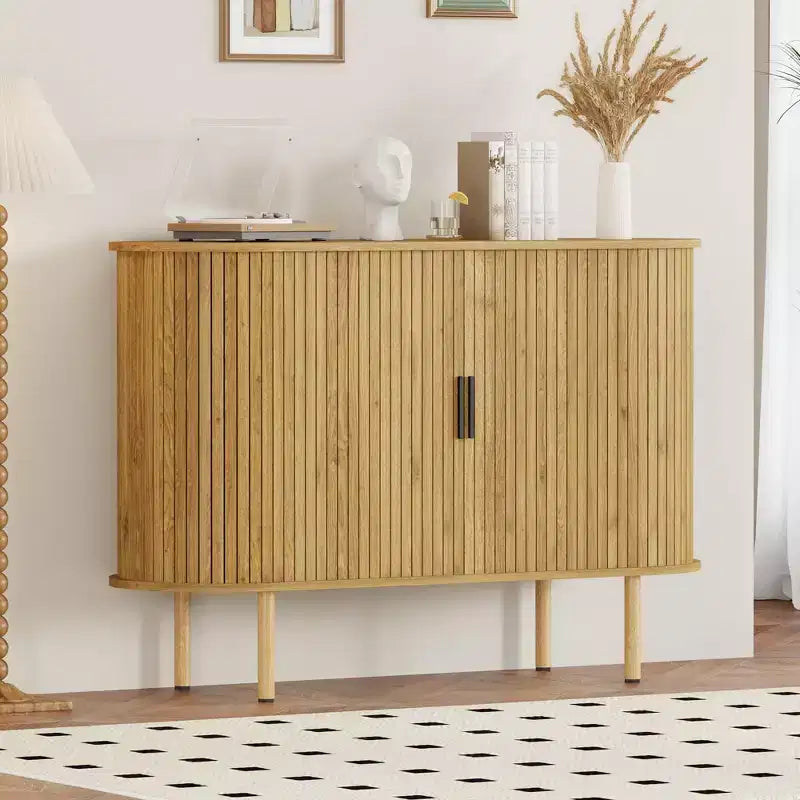 Bahut Mid-Century Moderne avec Portes Coulissantes, Buffet de Rangement d'Appoint de 120 cm pour Entrée, Salon ou Rangement de Cuisine