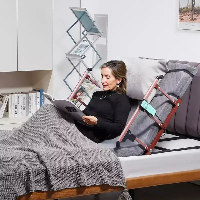 Dossier de lit électrique VEVOR, capacité de 136 kg, dossier de lit relevable réglable de 4 à 68°, avec barrière de sécurité pliable et appui-tête, gris