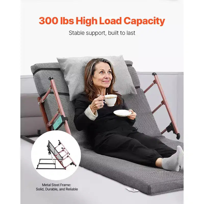 Dossier de lit électrique VEVOR, capacité de 136 kg, dossier de lit relevable réglable de 4 à 68°, avec barrière de sécurité pliable et appui-tête, gris