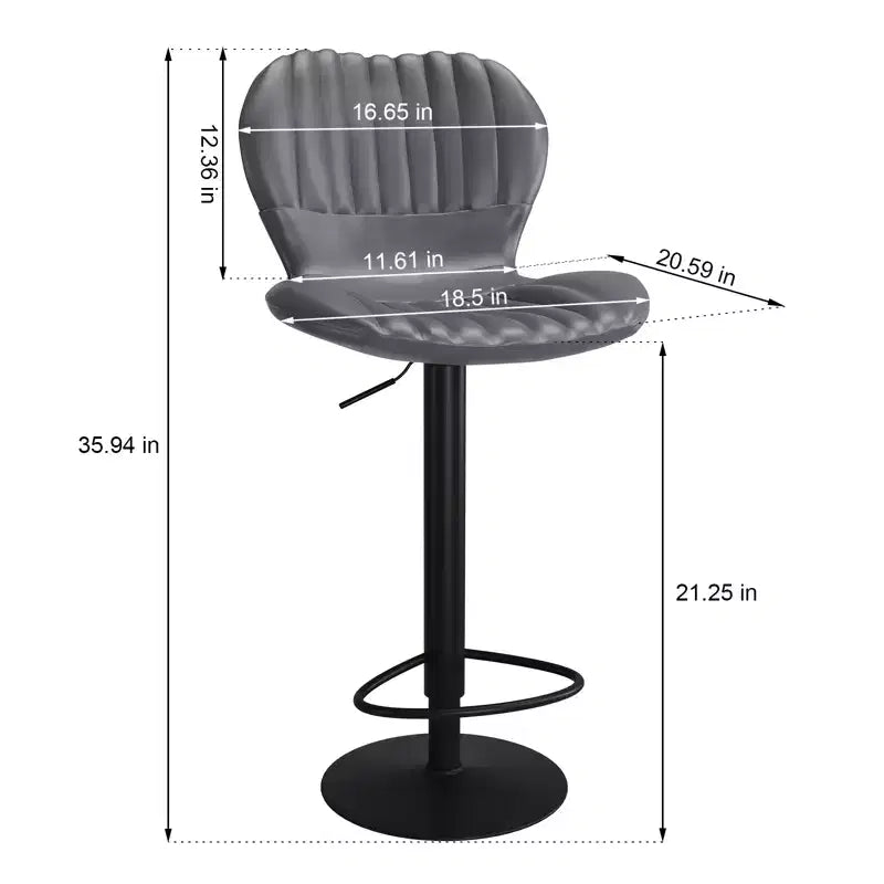 Ensemble moderne de 4 tabourets de bar à hauteur de comptoir avec dossier. Chaises rembourrées en similicuir avec repose-pieds pour cuisine ou salle à manger. Gris