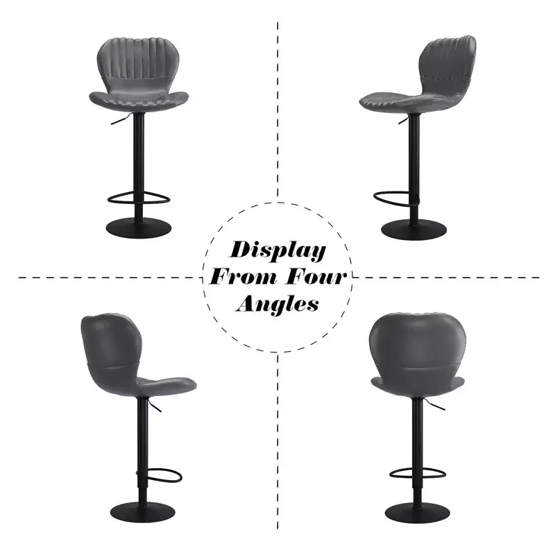Ensemble moderne de 4 tabourets de bar à hauteur de comptoir avec dossier. Chaises rembourrées en similicuir avec repose-pieds pour cuisine ou salle à manger. Gris