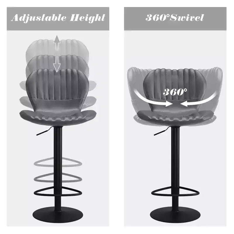 Ensemble moderne de 4 tabourets de bar à hauteur de comptoir avec dossier. Chaises rembourrées en similicuir avec repose-pieds pour cuisine ou salle à manger. Gris