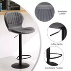 Ensemble moderne de 4 tabourets de bar à hauteur de comptoir avec dossier. Chaises rembourrées en similicuir avec repose-pieds pour cuisine ou salle à manger. Gris