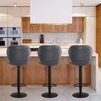 Ensemble moderne de 4 tabourets de bar à hauteur de comptoir avec dossier. Chaises rembourrées en similicuir avec repose-pieds pour cuisine ou salle à manger. Gris