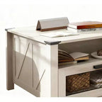 Table basse industrielle avec 1 tiroir et 1 étagère, Table de salon moderne, Table basse de ferme