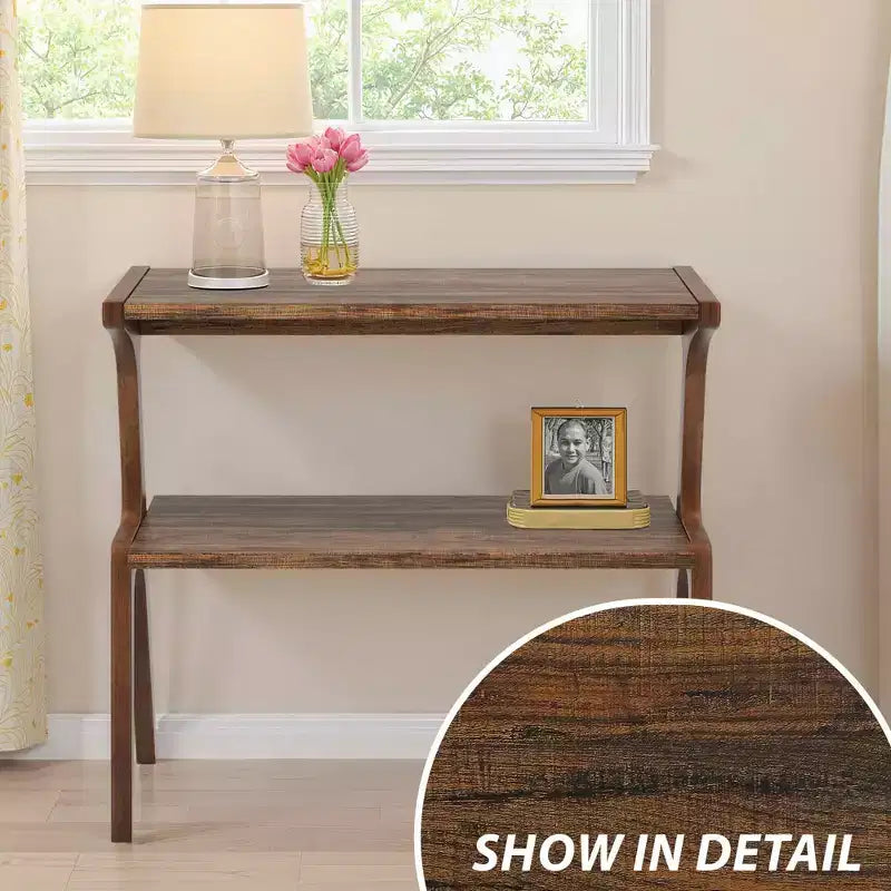 MAYEERTY Table d'appoint en bois massif, table de chevet à 2 niveaux avec étagère de rangement