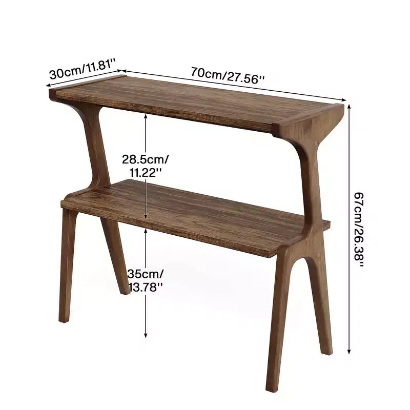 MAYEERTY Table d'appoint en bois massif, table de chevet à 2 niveaux avec étagère de rangement