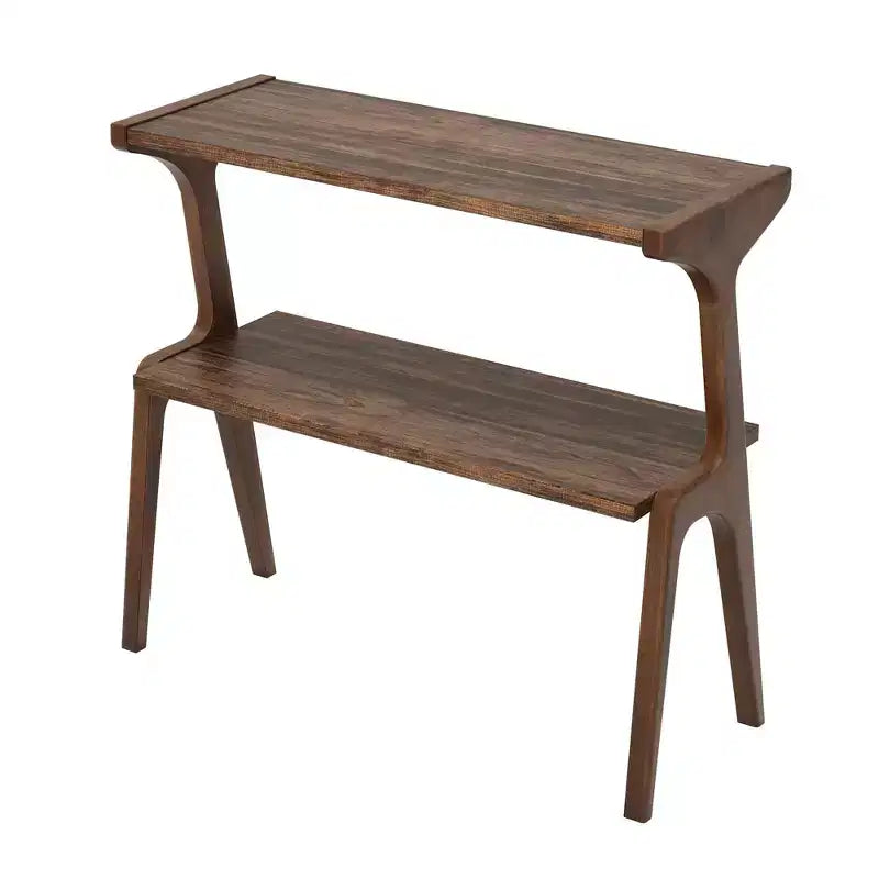 MAYEERTY Table d'appoint en bois massif, table de chevet à 2 niveaux avec étagère de rangement