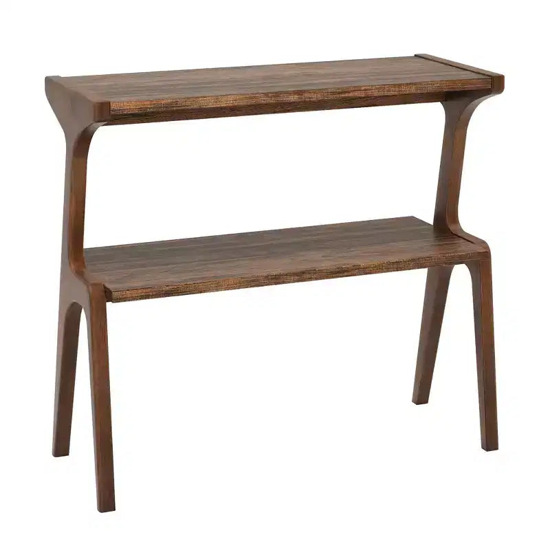 MAYEERTY Table d'appoint en bois massif, table de chevet à 2 niveaux avec étagère de rangement