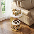 MAYEERTY 2-Tier Round End Table, Faux Marble Side Table with Storage Shelf
