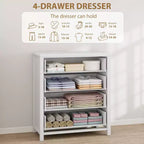 Commode en rotin pour chambre à coucher, commode de 94 cm de haut pour placard avec 4 tiroirs en rotin, commode avec armoire de rangement pour vêtements, pour chambre à coucher