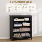 Commode en rotin pour chambre à coucher, commode de 94 cm de haut pour placard avec 4 tiroirs en rotin, commode avec armoire de rangement pour vêtements, pour chambre à coucher
