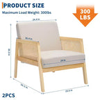 Fauteuil d'appoint moderne CuisinSmart de style Mid-Century avec accoudoirs en rotin, chaise longue rembourrée d'une capacité de 136 kg pour salon, chambre à coucher, coin lecture