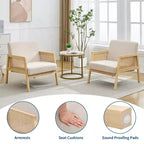 Fauteuil d'appoint moderne CuisinSmart de style Mid-Century avec accoudoirs en rotin, chaise longue rembourrée d'une capacité de 136 kg pour salon, chambre à coucher, coin lecture