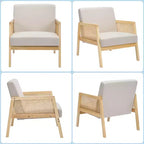 Fauteuil d'appoint moderne CuisinSmart de style Mid-Century avec accoudoirs en rotin, chaise longue rembourrée d'une capacité de 136 kg pour salon, chambre à coucher, coin lecture