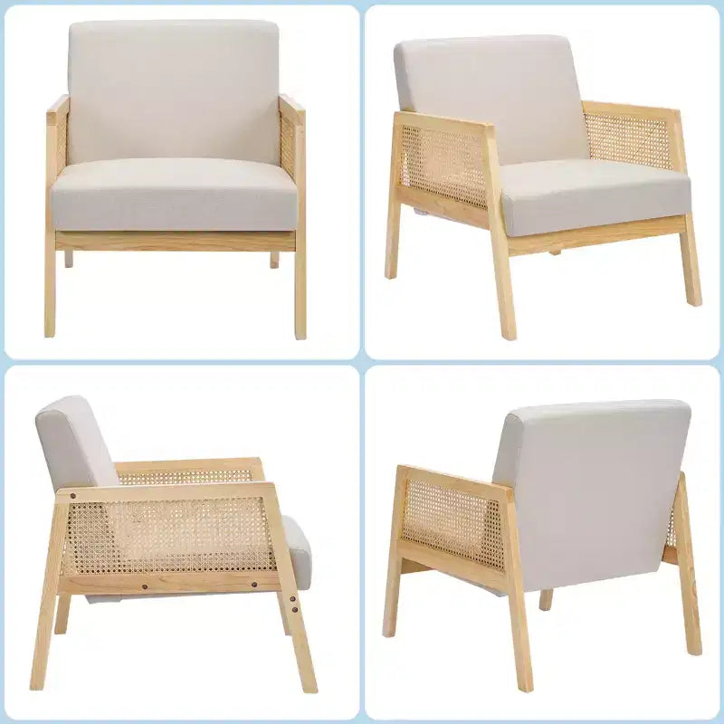 Fauteuil d'appoint moderne CuisinSmart de style Mid-Century avec accoudoirs en rotin, chaise longue rembourrée d'une capacité de 136 kg pour salon, chambre à coucher, coin lecture