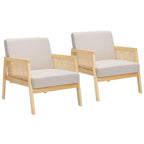 Fauteuil d'appoint moderne CuisinSmart de style Mid-Century avec accoudoirs en rotin, chaise longue rembourrée d'une capacité de 136 kg pour salon, chambre à coucher, coin lecture