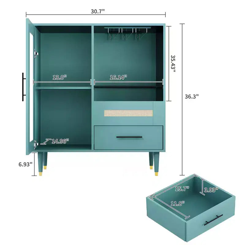 Casiers à vin, avec portes vitrées, porte-verres, tiroirs et grand espace de rangement - adaptés aux maisons, cuisines, salles à manger et salons