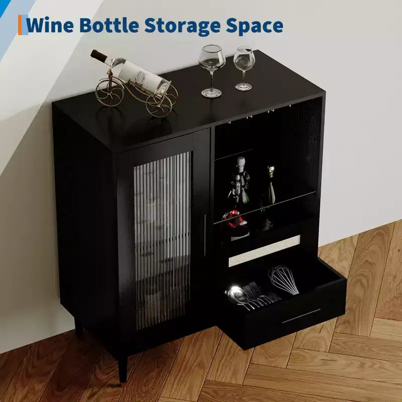 Casiers à vin, avec portes vitrées, porte-verres, tiroirs et grand espace de rangement - adaptés aux maisons, cuisines, salles à manger et salons