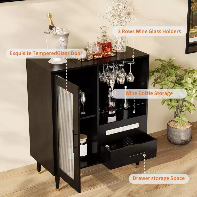 Casiers à vin, avec portes vitrées, porte-verres, tiroirs et grand espace de rangement - adaptés aux maisons, cuisines, salles à manger et salons