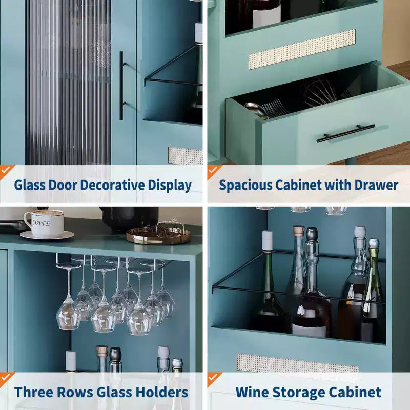 Casiers à vin, avec portes vitrées, porte-verres, tiroirs et grand espace de rangement - adaptés aux maisons, cuisines, salles à manger et salons