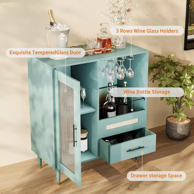 Casiers à vin, avec portes vitrées, porte-verres, tiroirs et grand espace de rangement - adaptés aux maisons, cuisines, salles à manger et salons