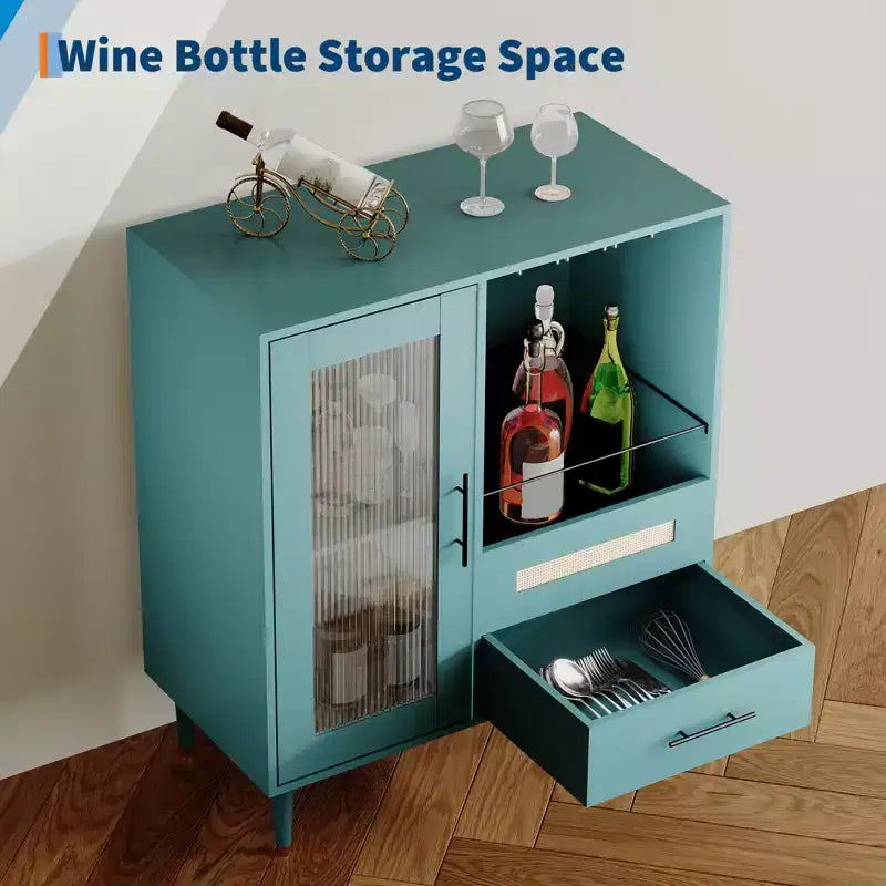 Casiers à vin, avec portes vitrées, porte-verres, tiroirs et grand espace de rangement - adaptés aux maisons, cuisines, salles à manger et salons