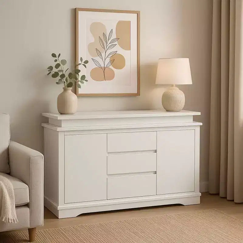 Table de chevet MAYEERTY blanche à 5 tiroirs, commode de style ferme avec port de chargement USB, table d'appoint moderne pour chambre à coucher