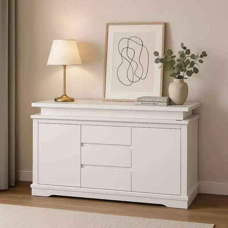 Table de chevet MAYEERTY blanche à 5 tiroirs, commode de style ferme avec port de chargement USB, table d'appoint moderne pour chambre à coucher