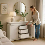 Table de chevet MAYEERTY blanche à 5 tiroirs, commode de style ferme avec port de chargement USB, table d'appoint moderne pour chambre à coucher
