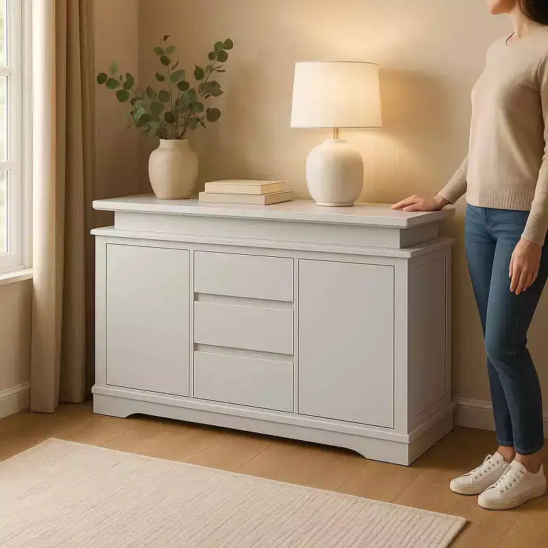 Table de chevet MAYEERTY blanche à 5 tiroirs, commode de style ferme avec port de chargement USB, table d'appoint moderne pour chambre à coucher