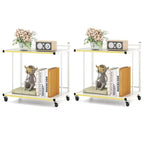 Costway 2PCS Mobile Side Table w/Open Shelves Golden Trimmed Edges Lockable Wheels