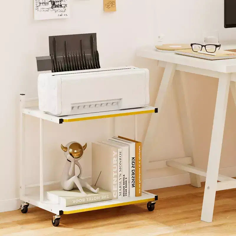 Table d'appoint mobile Costway, lot de 2, avec étagères ouvertes, bords dorés et roulettes verrouillables
