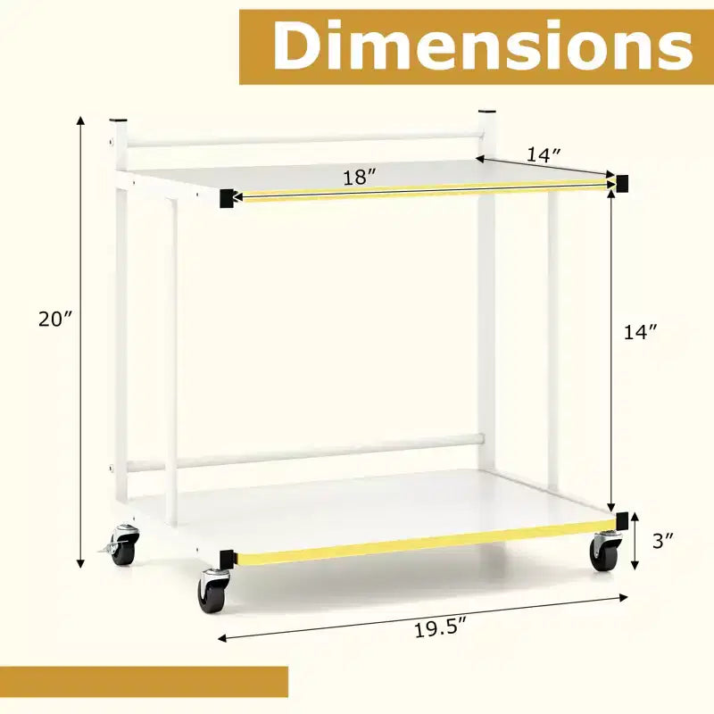 Table d'appoint mobile Costway, lot de 2, avec étagères ouvertes, bords dorés et roulettes verrouillables