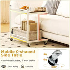 Table d'appoint mobile Costway, lot de 2, avec étagères ouvertes, bords dorés et roulettes verrouillables